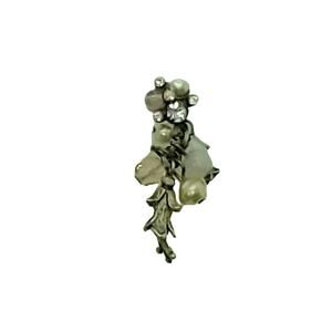 Cluster Earrings White and Peach Beads Pewter Flower Rhinestones Pewter Tone